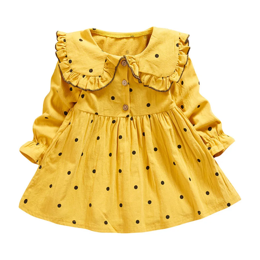 Детское платье в горошек с круглым воротником и длинным рукавом | Детская одежда