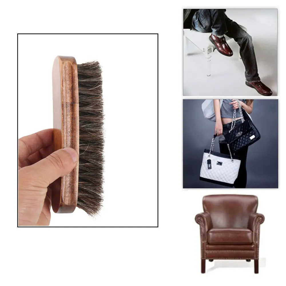 

BYEPAIN Horsehair Shoe Shine Brush with Horse Hair Bristles for Boots, Shoes & Other Leather Care
