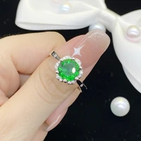 925 new product simple round simulation emerald tourmaline adjustable ring inlaid zircon color treasure for women fine jewelry