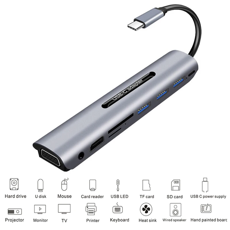 Baolyda HDMI VGA адаптер 9в1 usb type C к HDMI 4K для samsung Dex станция для Galaxy S10/S9/S8 Note 9/8 USB C док-станция для MacBook