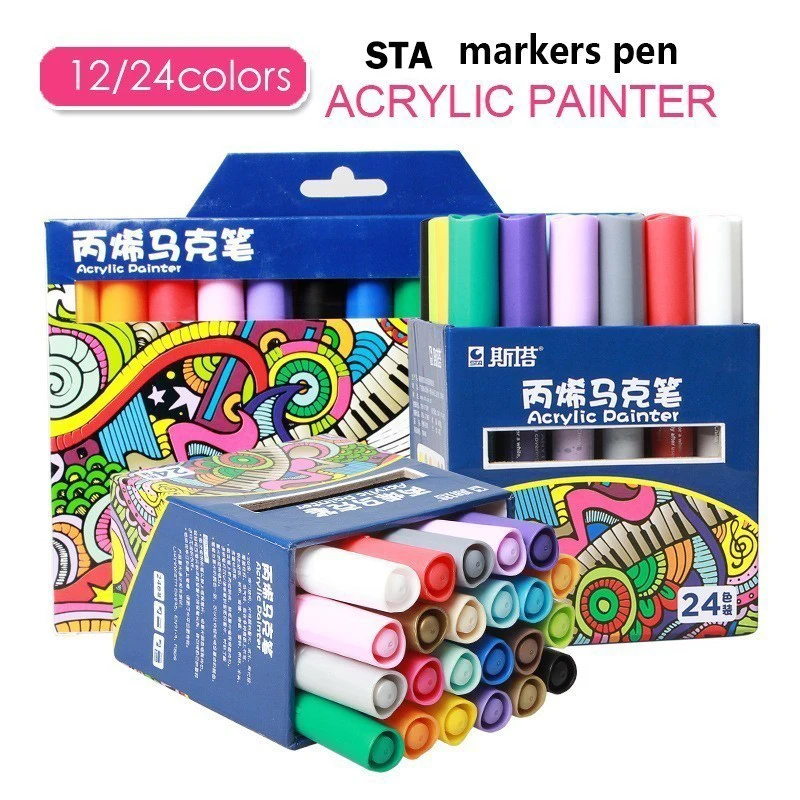 STA 1000 Creative DIY Acrylic Painter Water-based Dye Ink 28 Colors Available Art Marker for Painting Graffit Supplies New | Канцтовары