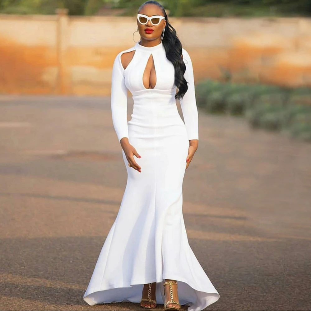 

African Women Maxi Dress Long Sleeve Hollow Out Sexy Party Dresses Event Prom Evening Night Clubwear Date Out Robes Gowns Summer