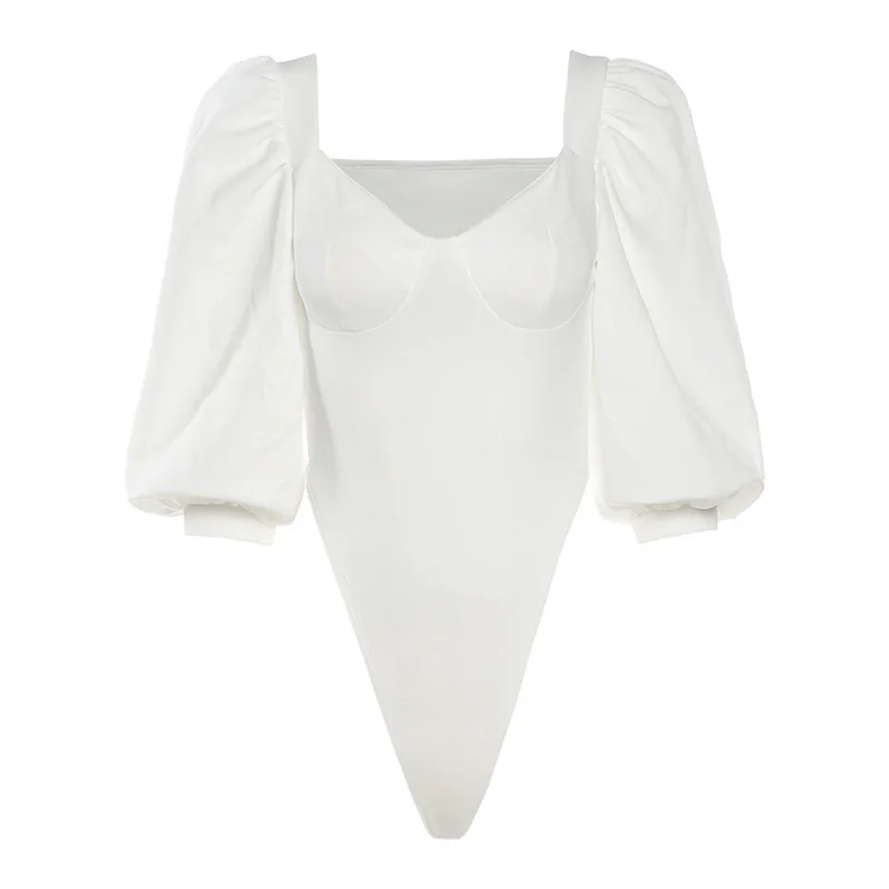 

New 2021 Women sexy solid color long sleeve slim bodysuits female chic v neck soft blouse brand office wear playsuits tops