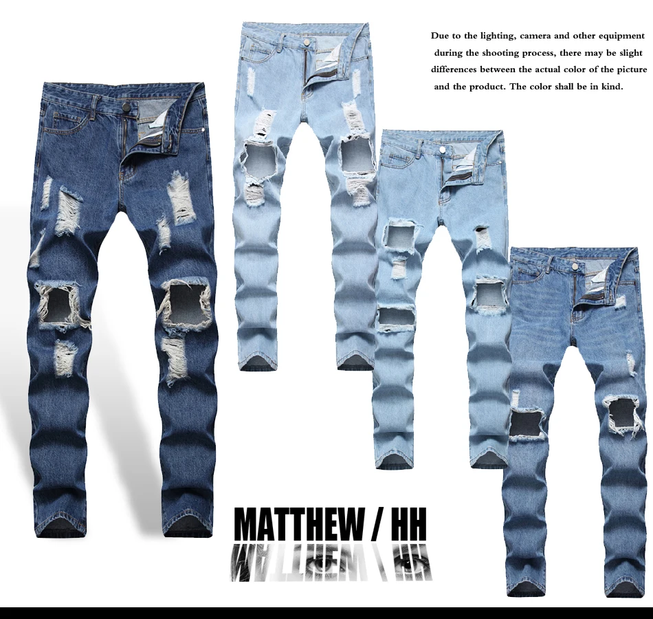 Мужские джинсы, мужские прямые брюки-трубы с перфорацией на молнии, мужские повседневные модные брюки B007