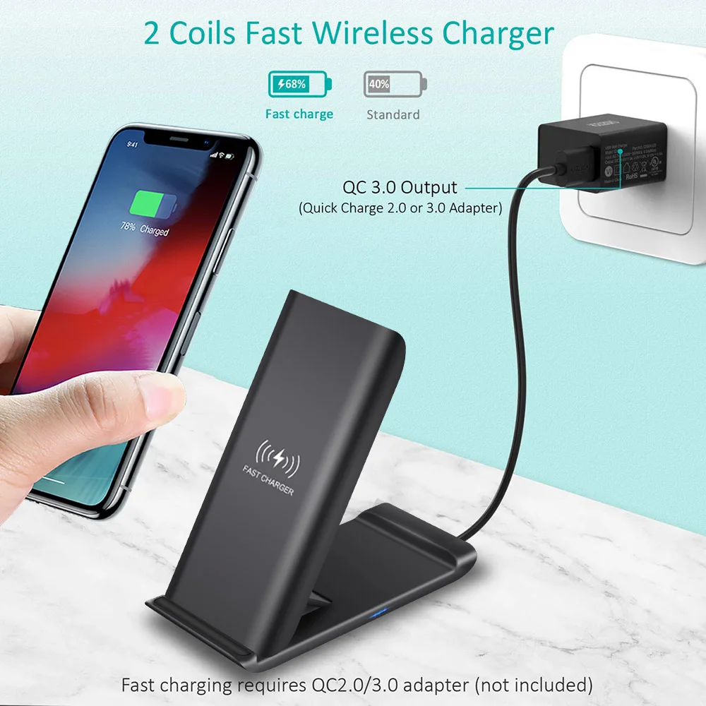 Беспроводное зарядное устройство FDGAO 15 Вт Type C QI для Samsung S20 S10 S9 iPhone SE 2 11 XS XR X 8 Airpods Pro