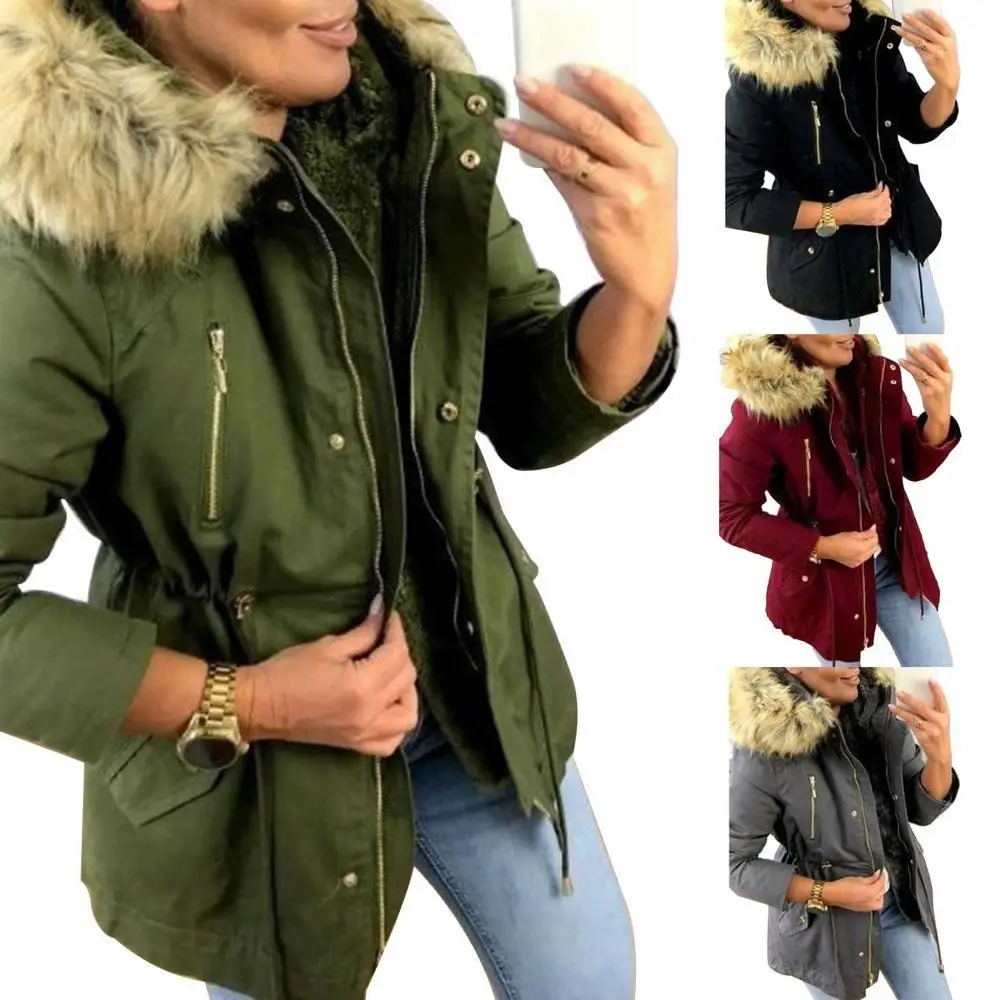 

2020 Winter Women Thick Plush Warm Faux Fur Hood Coat Long Sleeve Zip Pockets Jacket Women's Clothing Outwear женская куртка