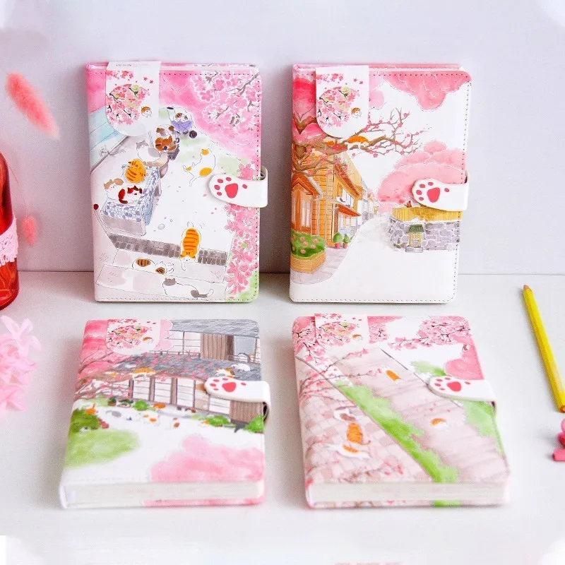 "Sakura Cat v3" Faux Leather Journal Diary Cute Journal Study Notebook Notepad Beautiful Stationery Gift
