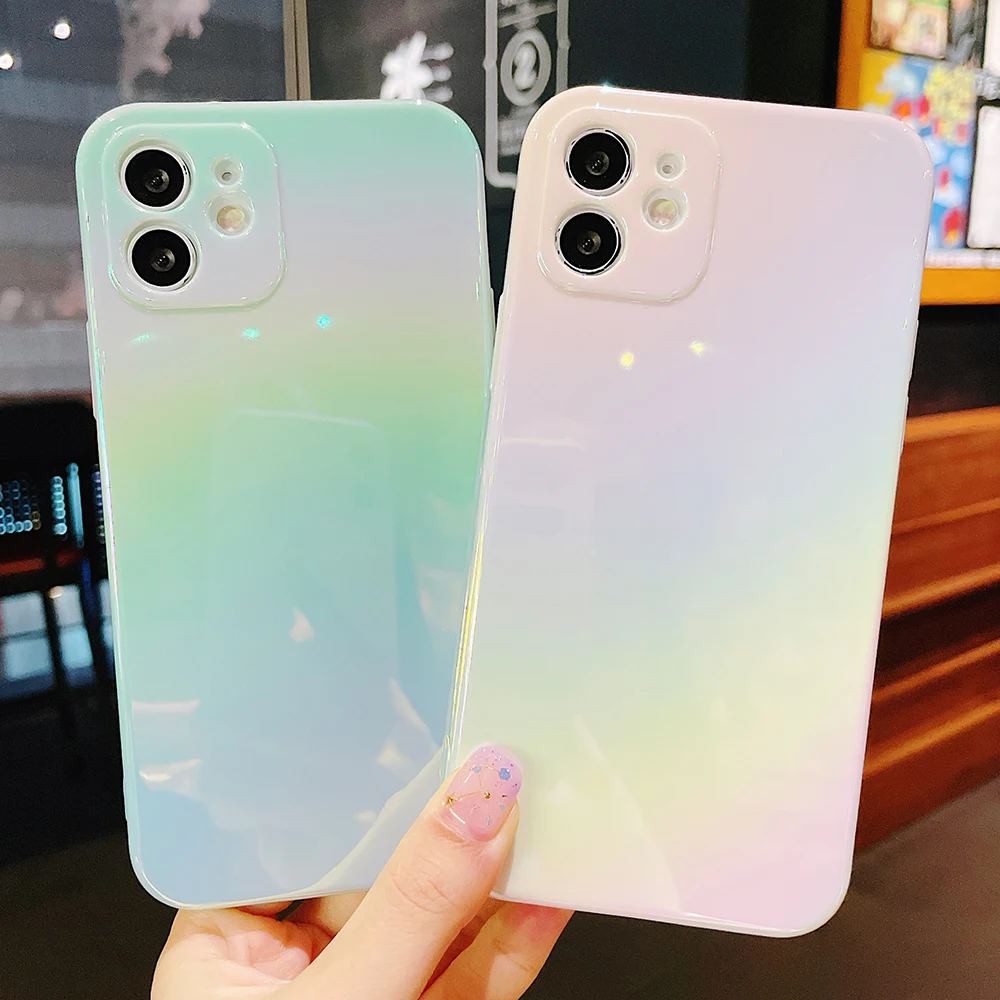 

Colorful Rainbow Laser Aurora Case for IPhone 12 11 Pro Max Hard PC Shockproof Cover for IPhone XR X XS Max 8 7 Plus Cases Coque