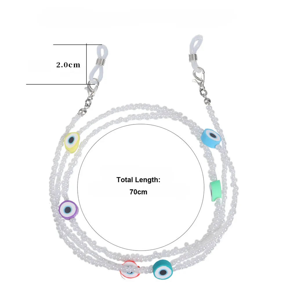 

Clay Evil Eye White Beaded Link Sunglasses Chain Necklace Reading Glasses Cord Holder Face Mask Strap Rope for Eyewear Band