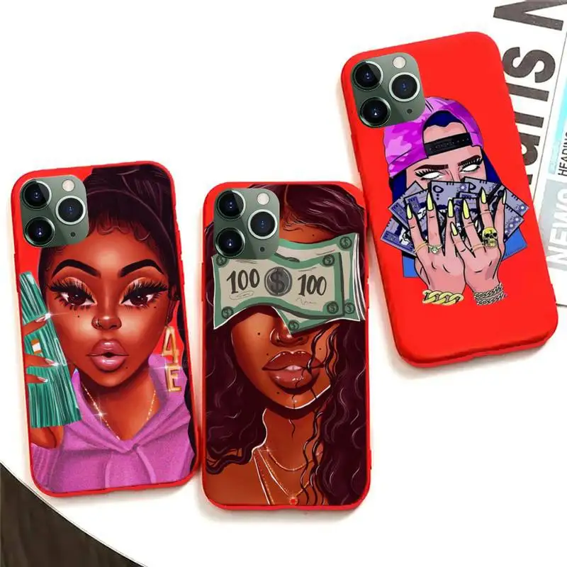 

MAKE MONEY Not Friends Kash Afro Black Girl Phone Case For Iphone 6 6s 7 8 Plus XR X XS XSmax 11 12 Pro Mini Max Candy Red Cover