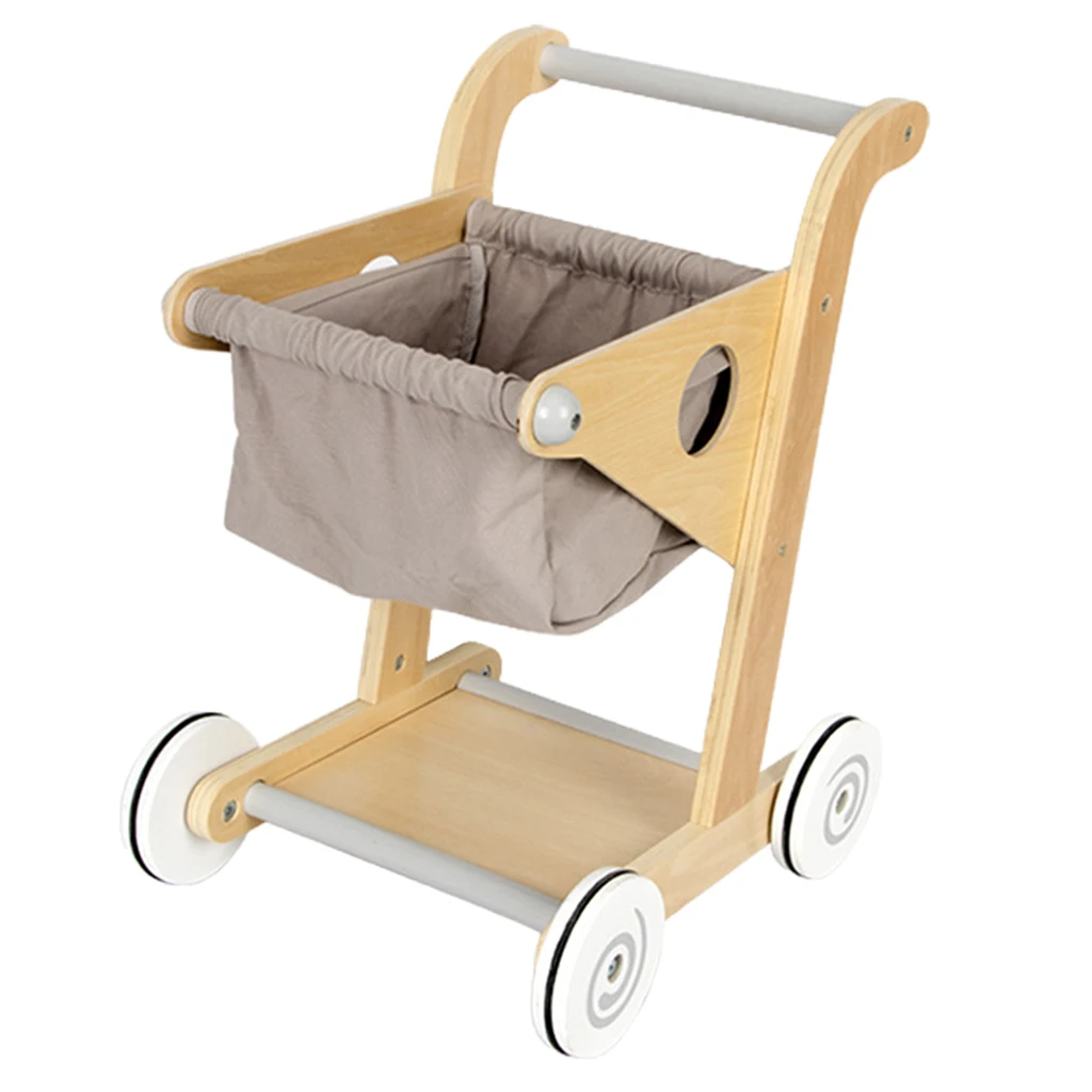 

Mini Food Cart Children Play Toy Push Wooden Supermarch Cart