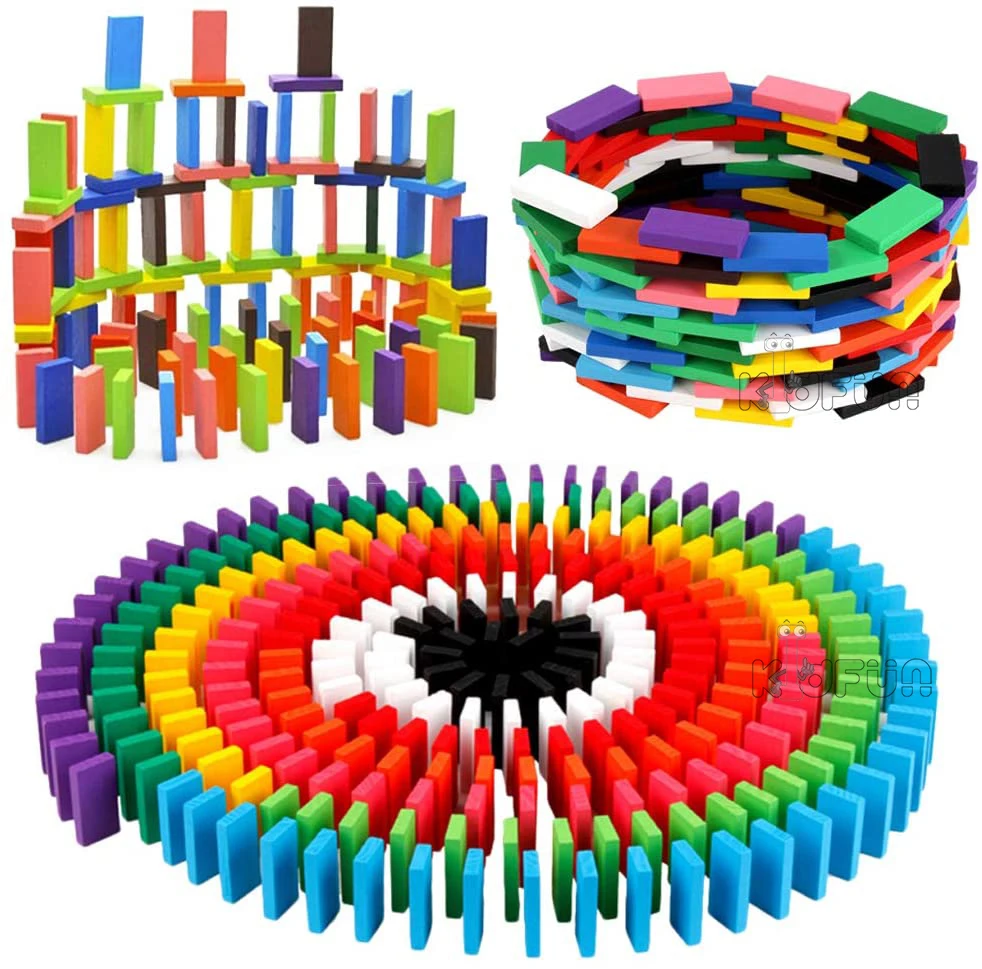 Juego de bloques de domin&oacute; de madera arco&iacute;ris para ni&ntilde;os, juguete educativo de bloques de domin&oacute; de Color arco&iacute;ris para ordenar, para regalo de Chico, 100/300/500 Uds.-0