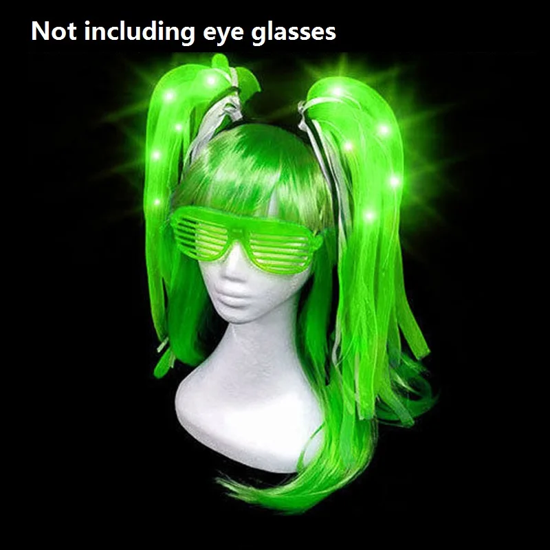 green braid glasses Светящиеся Волосы оплетка очки мигающий лук маска для глаз светодиодный светильник вьющиеся волосы парик Поклонники день рождения принадлежности светодиодный Вечерние - Цвет: green braid glasses