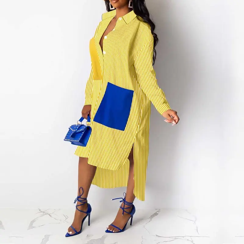 Повседневное женское платье в африканском стиле асимметричное Полосатое