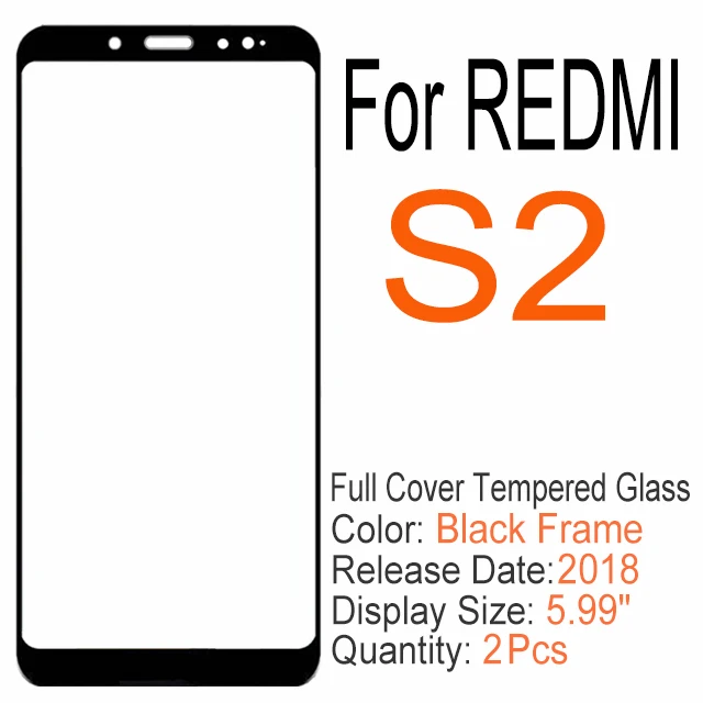 RedMi S2 Black 2 шт полное покрытие из закаленного стекла для Xiaomi redmi 6 6A 7 7A K20 Note 6 7 Pro, Защитное стекло для экрана для redmi S2 GO Y3 - Цвет: RedMi S2 Black
