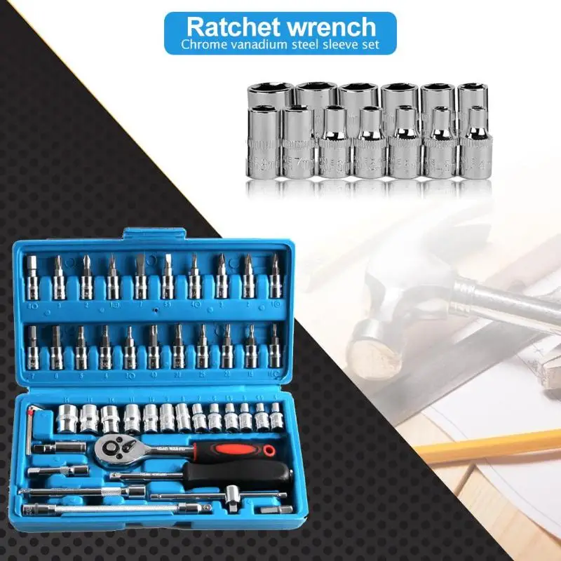 46pcs1/4" Car Motorcycle Repair Tool Ratchet Wrench Set Drive Socket Spanner Kit Batch Head Screwdriver DIY Toos New | Инструменты