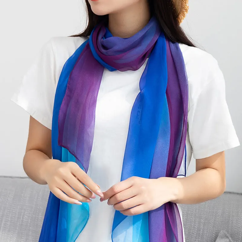 

180*70cm Soft Bandana Gradient Color Scarf Multi-Color Women Scarf Chiffon Georgette Long Shawl Oversize Sunscreen Scarves 2020
