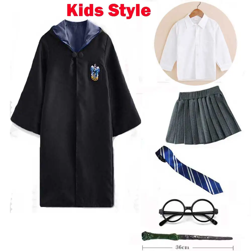 Kids Style 4 Gryffindor Hufflepuff Slytherin Ravenclaw костюм Гермионы Грейнджер Косплей халат юбка очки Униформа костюм для Хэллоуина - Цвет: Kids Style 4