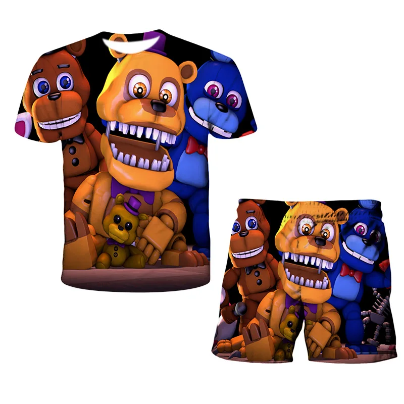 

Children's Sets Five Nights 3D Girl Cool Suit Anime Movie Printed Kids Fashion Graffiti Short Sleeve Boys Casual t shirt + Short