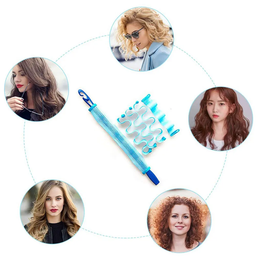 

No Heat Curling Curler For Long Hair Soft Silicone Curler With Styling Hook Reusable Portable Curling Iron