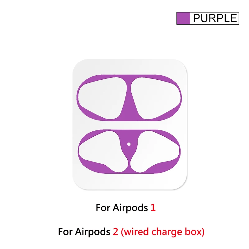 Металлический пылезащитный чехол для Apple AirPods 1 2, защитный чехол, аксессуары, защитная наклейка, защита кожи, Air Pods, 2-ой чехол от железной стружки - Цвет: Purple