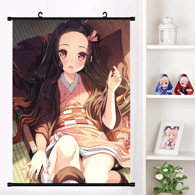 L Японское аниме Demon Slayer: Kimetsu no Yaiba Kamado Tanjirou Kamado Nezuko настенный свиток плакат Настенные подвесные плакаты домашний декор - Цвет: L
