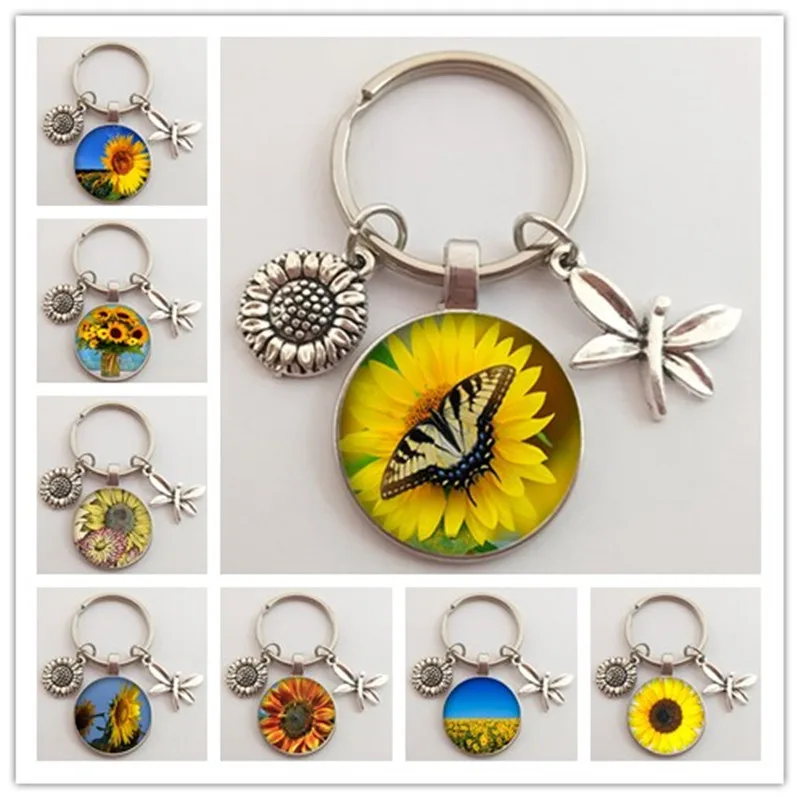 Горячая продажа брелок Подсолнух красочный круглый цветок изображение