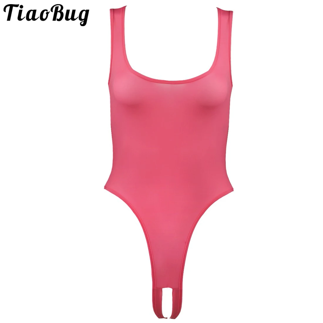 

TiaoBug Womens Stretch Sleeveless High Cut Thong Leotard Bodysuit Underwear With Open Crotch Smooth Lingerie Sleepwear