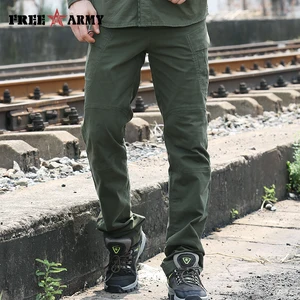 Мужские длинные брюки FreeArmy, хлопковые прямые штаны армейского зеленого цвета, спортивные штаны большого размера, MK-7255A