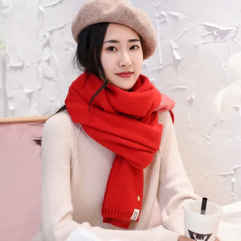 LUZUZI 2019 Женские однотонные кашемировые шарфы женские зимние плотные теплые