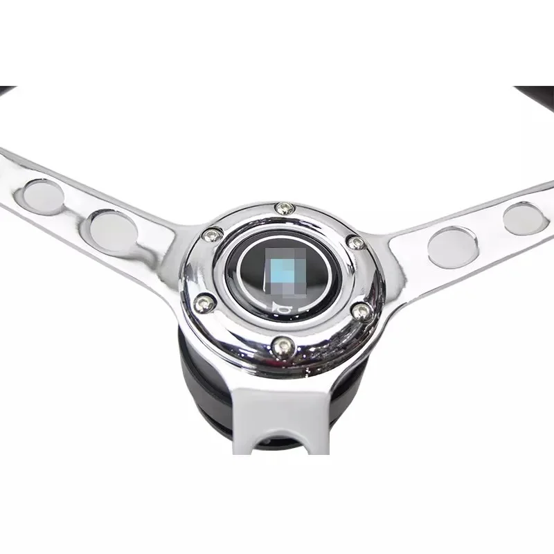 

Universal 15 inch car steering wheel classic solid wood silver spokes modified racing steering with base adapter accessories