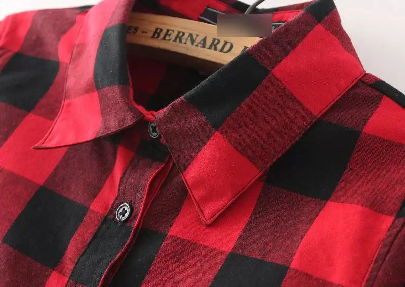 Женская офисная блузка Повседневная Свободная рубашка в клетку с длинным