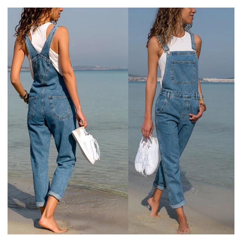 

Fashion Women Ladies Baggy Denim Cross Border Special Jeans Bib Full Length Overalls Solid Loose Casual Jumpsuit Hot Suspender