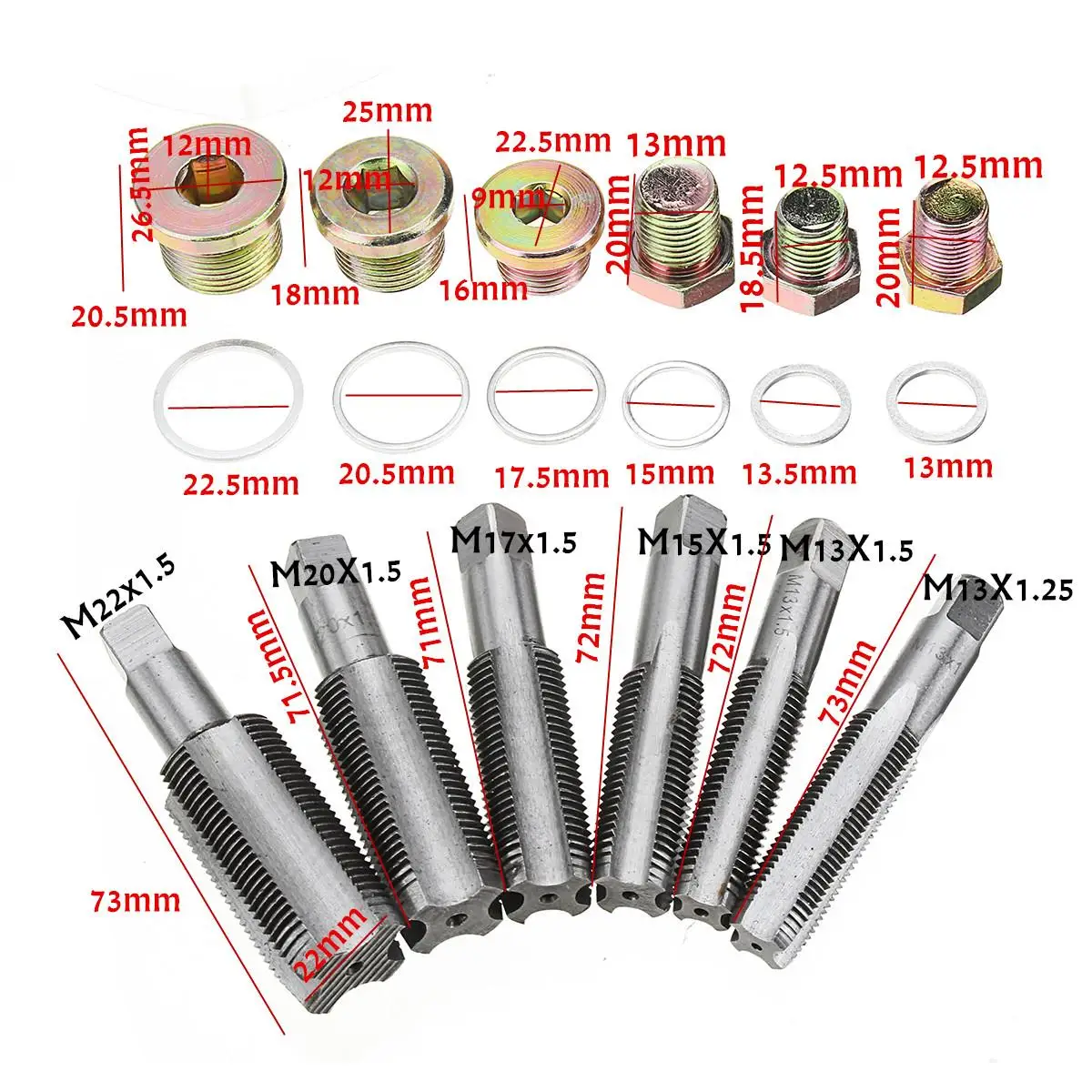 

114PCS Car Oil Pan Thread Repair Kit Gearbox Drain Plug Washer Seal Tool Set