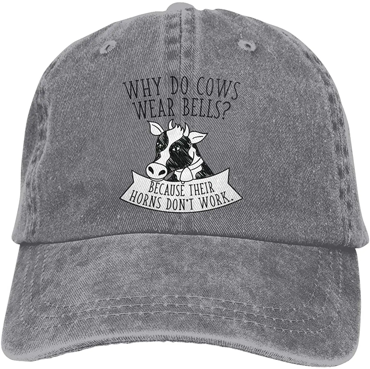 

Unisex Why Do Cows Wear Bells Vintage Washed Twill Baseball Cap Adjustable Hat Funny Humor Irony Graphics Of Adult Gift Gray