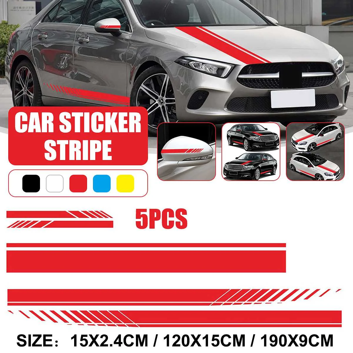

5pcs Car Racing Stripes Side Auto Body Decals Door Hood Rearview Mirror Stickers Cover For Toyota/BMW/Audi/VW/Benz