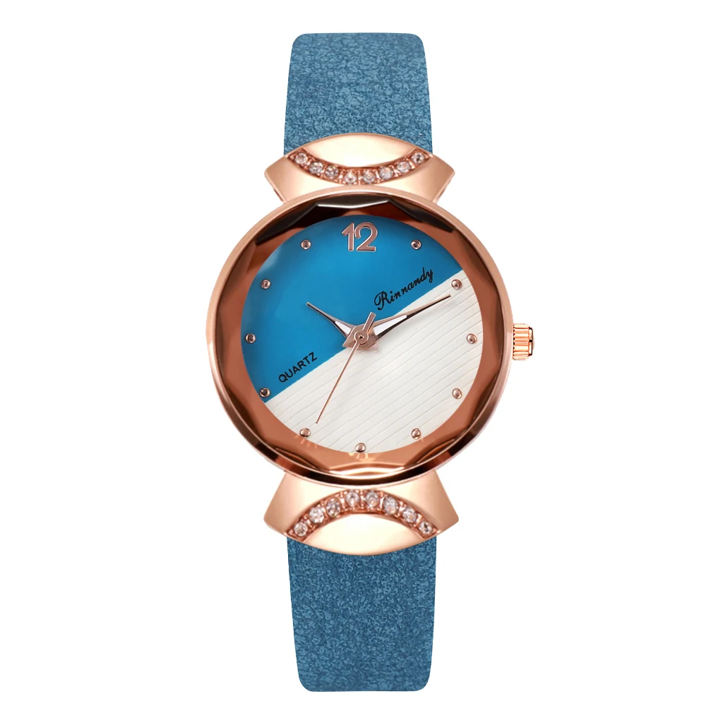 

Women Girls Fashion Quartz Watch Dual Color Dial with PU Leather Band Small Scale Dress Watch K2