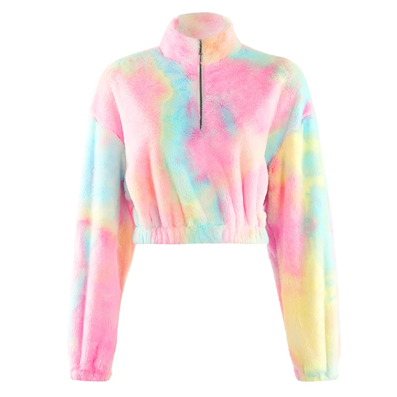 

Winter Tie Dye Pink Faux Fur Coat Women Casual Loose Furry Teddy Bear Jacket Shaggy Thick Warm Soft Overcoat Autumn