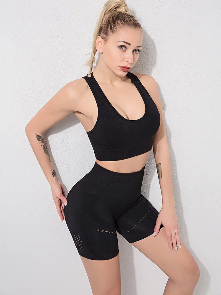 Женский комплект для йоги бесшовные шорты + бюстгальтер спортивная одежда