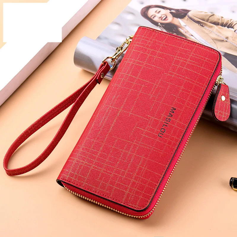 Women Split Leather High Quality Wallets Female Solid Color Zipper Coin Purse Ladies Fashion Design Card Holder Clutch Phone Bag