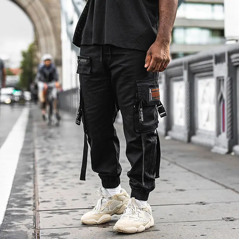 

Fashion Patchwork Pockets Male Cargo Pants Men Casual Sports Elasticity Harem Pants New Spring Summer Men Buckle Jogger Trousers