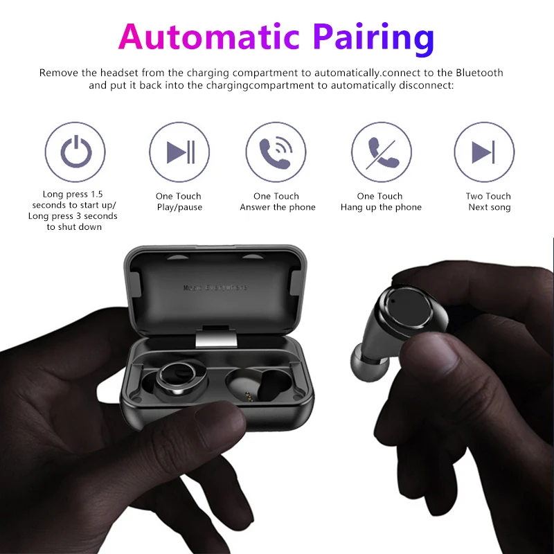 Фото Teamyo TWS Bluetooth 5 0 беспроводные наушники IPX7 Водонепроницаемые Наушники 5000 мАч Teamyo TWS Bluetooth 5 0 беспроводные наушники IPX7 Водонепроницаемые Наушники 5000 мАч