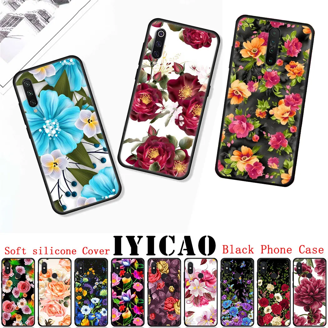 Мягкий силиконовый чехол для Redmi Note 5 6 7 8 Pro 5A 8T Prime 4X K30 Poco X2 черный телефона с розами