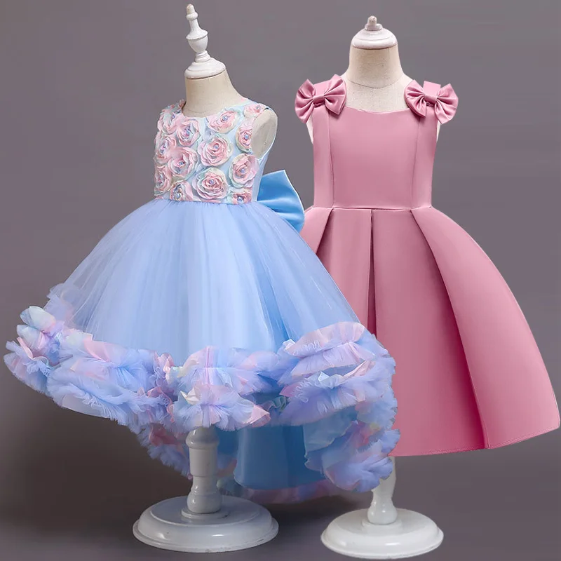 Girls Flower Dresses Princess Summer Dress for Kids Elegant Tulle Children Purple Girl Wedding Party Clothing Teens Dresses