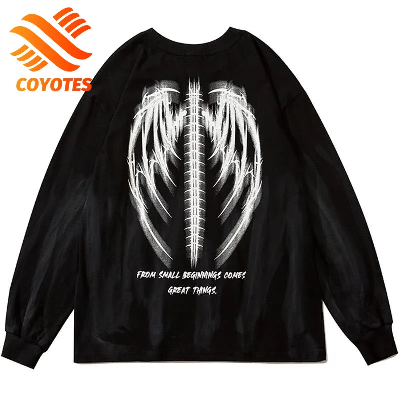 

COYOTES Sweatshirt Men Bone Print O-Neck Pullover Couple Loose Retro All-match Fashion Hipster Streetwear Autumn Hoodies T-shirt