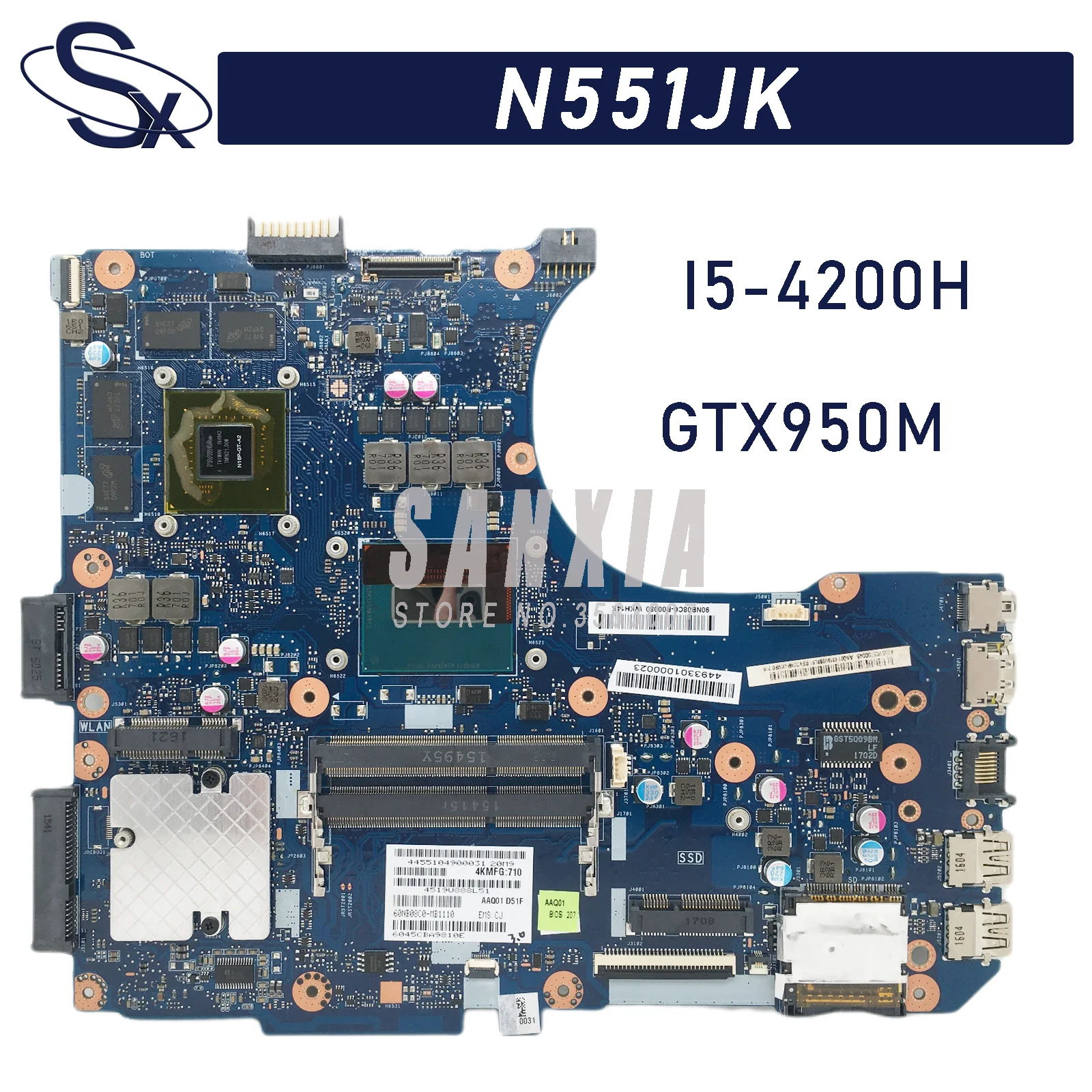 

N551JK for ASUS G58JW N551JW G551J G551JW N551JM N551JK N551JQ N551JB G551JK N551J notebook motherboard with I5-4200H GTX950M