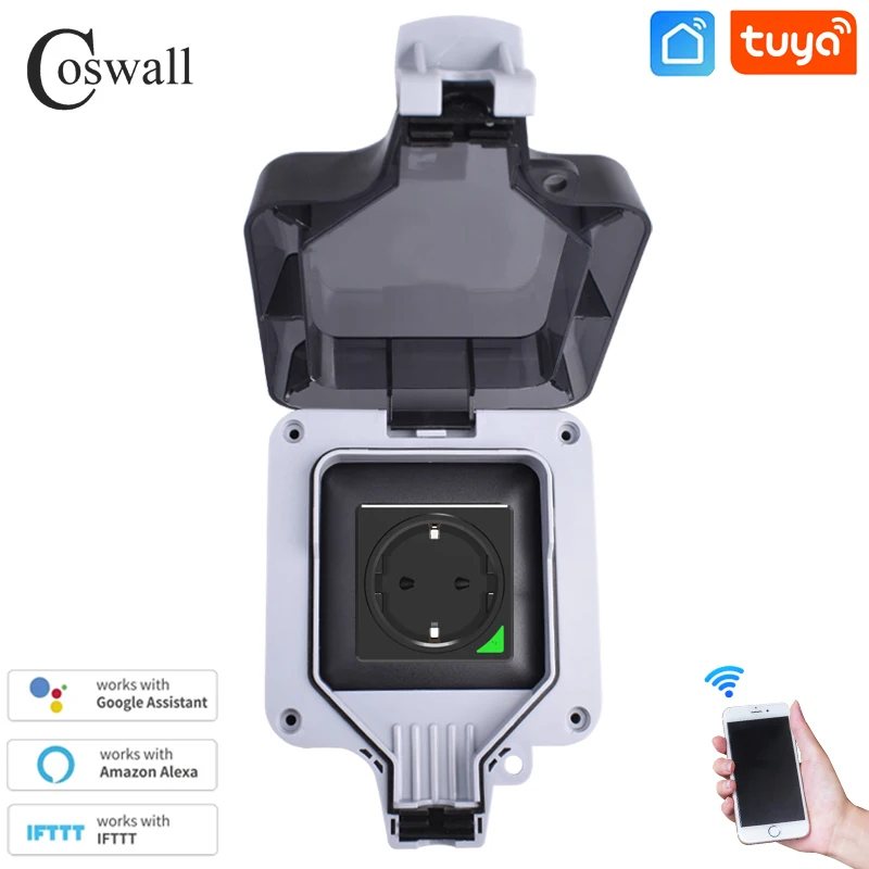 Coswall Tuya / Smart Life Wifi Voice Control IP66 Waterproof EU Socket Timer Switch Programmable Work With Alexa Google Home |