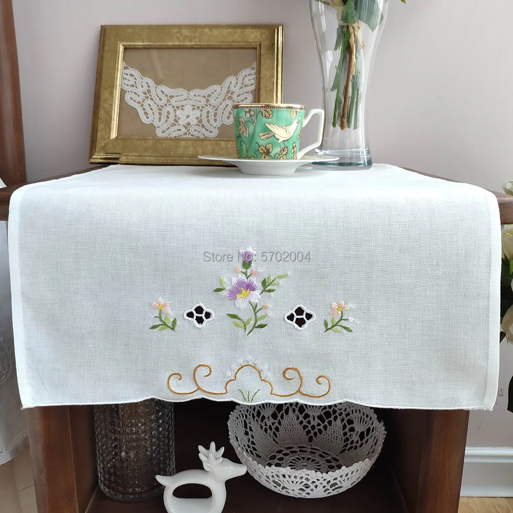 Color Hand Embroidery Linen Cleaning Purple flowers Cloths Kitchen Bathroom Towels | Handkerchief