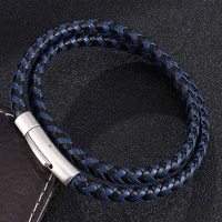 leather mix braided black blue leather interlaced cuff bangle multilayer leather bracelets for men jewelry gift bb0498