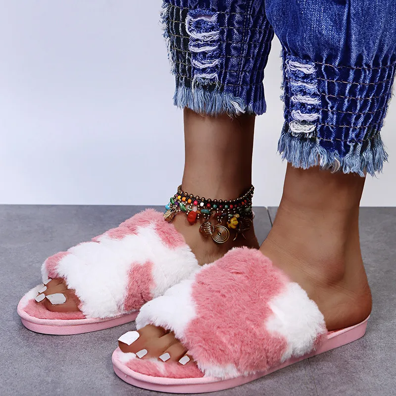

COOTELILI 2021 New Fashion Slippers Women Flats Winter Warm Shoes Women Slippers Fashion Mixed Colors Casual Basic Size 36-41